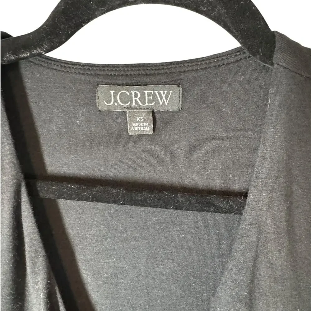 J. Crew Form Knit‎ Long Sleeve Wrap Top Black with Plaid Waist Tie XS Holiday